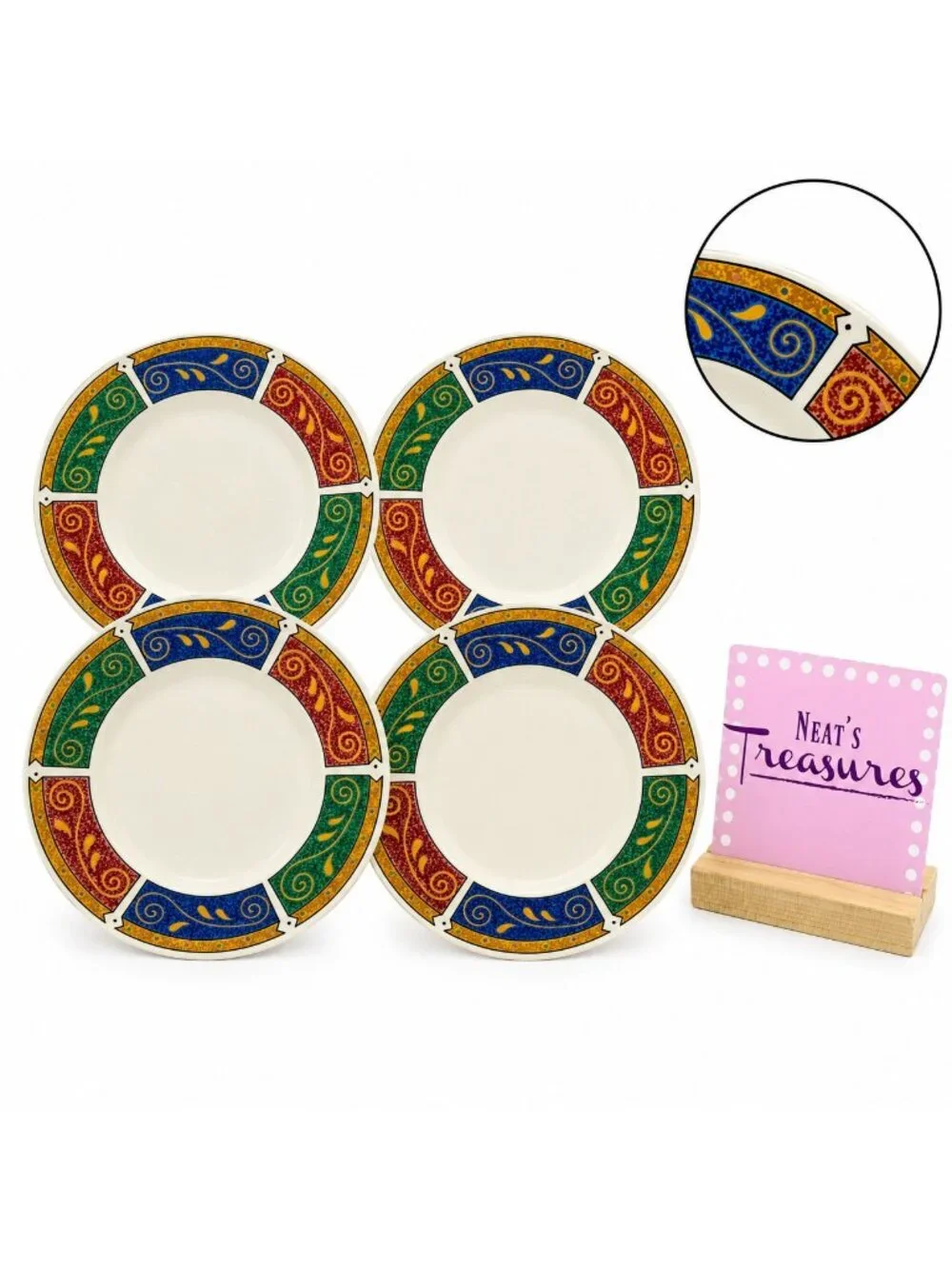 Sakura Majesticware PERSIA Stoneware Colorful Panels Appetizer Plates Set Four